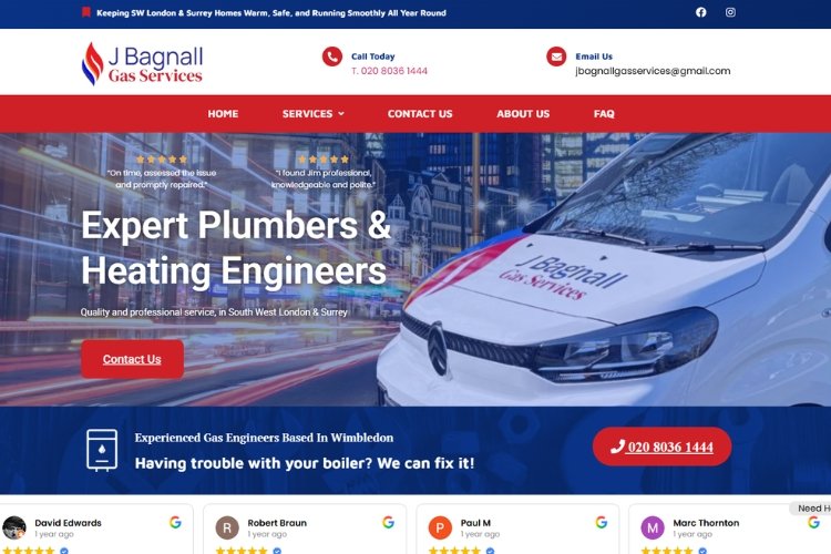 Web design for jbagnallgasservices.co.uk Wimbledon